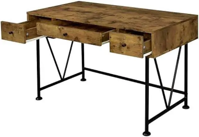 Alt view image 3 of 4 - Coaster Home Furnishings Analiese Rustic 47-Inch 3-Drawer Home Office Computer Writing Desk Study Table with Storage Engineered Eco-Friendly Wood Look Laminate Sturdy Steel Rustic Nutmeg 801541