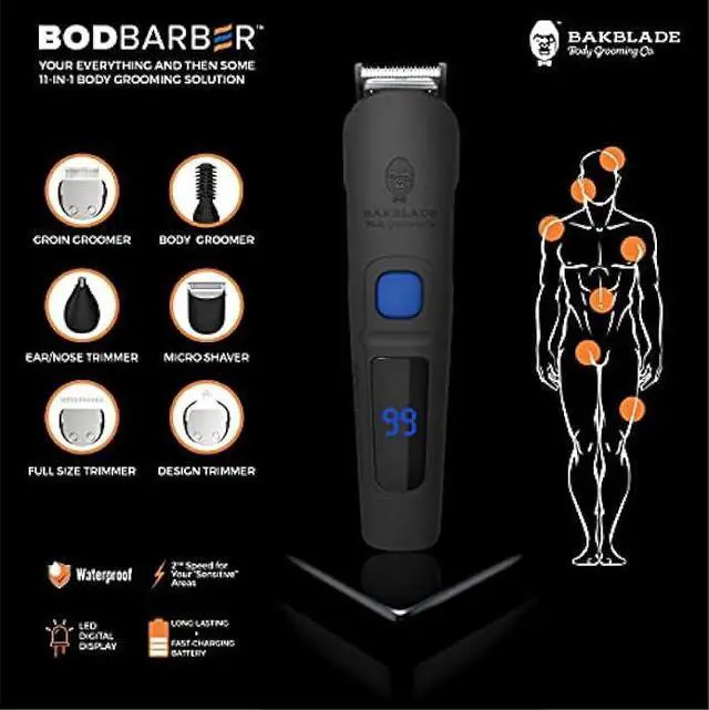 Alt view image 2 of 6 - baKblade 11-in-1 Mens Grooming Kit for Manscaping - Bodbarber - Electric Beard Trimmer for Men, Groin Groomer, Body Groomer, Nose & Ear Groomer - Cordless & Waterproof Hair Clippers