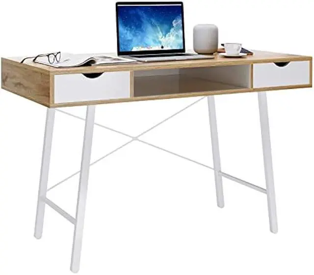 Main image of soges Mid Century Desk with Drawers, 47 inches Writing Study Desk with 2 Drawer and Opening Storage Cube, Home Office Computer Desk for Small Space, Multifunctional Vanity Desk Dressing Table