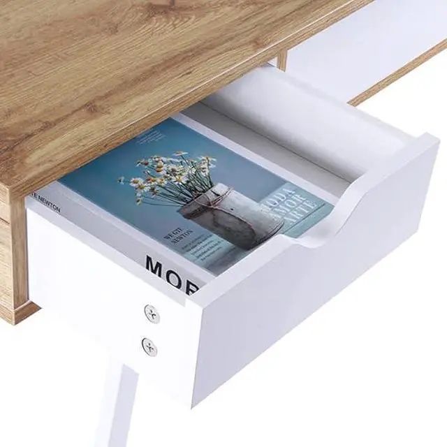 Alt view image 5 of 7 - soges Mid Century Desk with Drawers, 47 inches Writing Study Desk with 2 Drawer and Opening Storage Cube, Home Office Computer Desk for Small Space, Multifunctional Vanity Desk Dressing Table