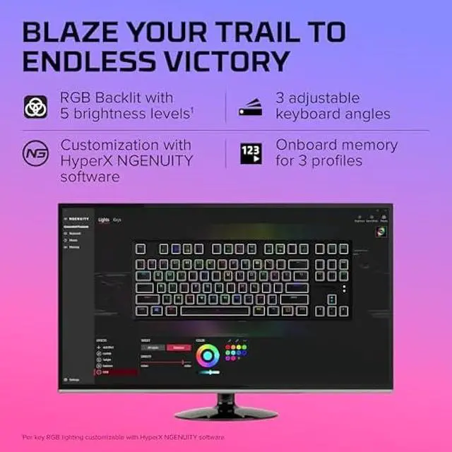 Alt view image 5 of 5 - HyperX Alloy Origins Core - Tenkeyless Mechanical Gaming Keyboard, Software Controlled Light & Macro Customization, Compact Form Factor, RGB LED Backlit, Linear HyperX Red Switch,Black