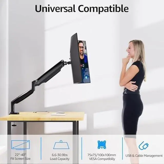 Alt view image 3 of 5 - MOUNTUP Ultrawide Monitor Arm for Max 40 Inch Screen, Heavy Duty Monitor Desk Mount Support 6.6-30.9lbs, Gas Spring Computer Monitors Stand for Desk, VESA Mount with Clamp & Grommet Base