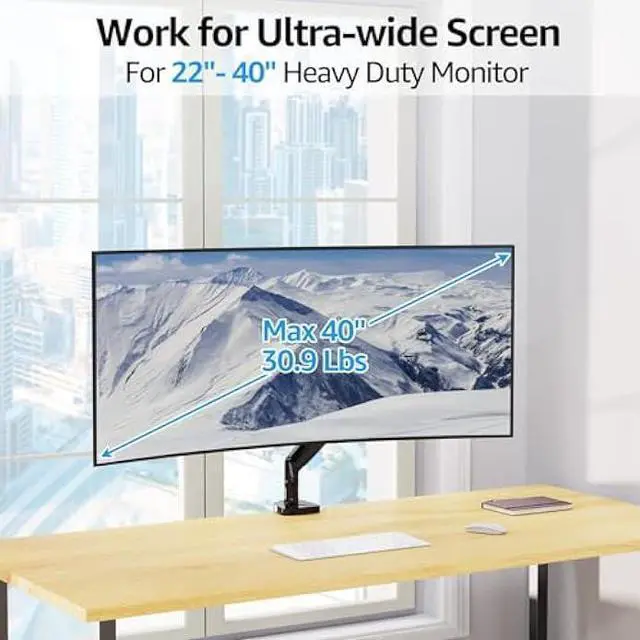 Alt view image 2 of 5 - MOUNTUP Ultrawide Monitor Arm for Max 40 Inch Screen, Heavy Duty Monitor Desk Mount Support 6.6-30.9lbs, Gas Spring Computer Monitors Stand for Desk, VESA Mount with Clamp & Grommet Base