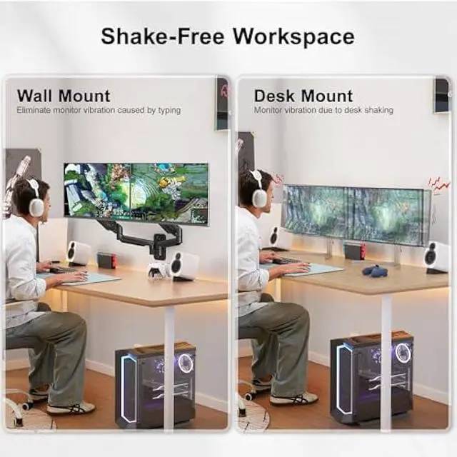 Alt view image 5 of 5 - HUANUO Dual Monitor Wall Mount with Gas Spring Arms - 17-32 Inch Computer Screen Mount (4.4-17.6lbs Per Arm) - VESA 75x75/100x100 Height Adjustable Stand for Dual Monitors - Home Office Desk Setup