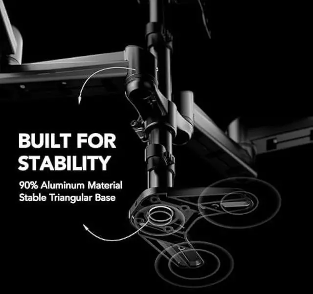 Alt view image 4 of 5 - HUANUO Triple Monitor Mount for 17 to 32 inch Screens, Gas Springs Adjustment Triple Monitor Stand with Swivel, Tilt, Rotation, Clamp & Grommet Kit (Black)