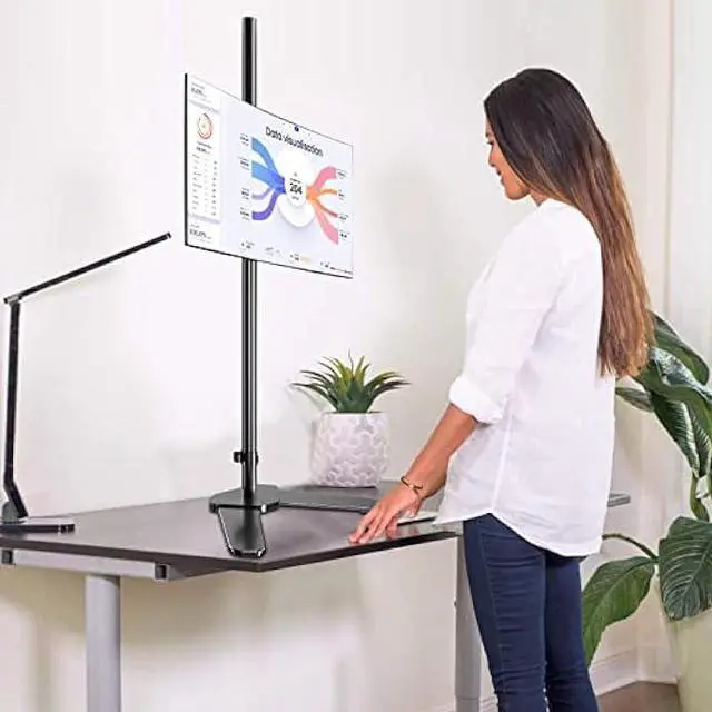 Alt view image 2 of 5 - Single Tall Monitor Mount, Extra Long Computer Stand with 47 inch Pole, Floor Computer Stand, Free-Standing Monitor Desk Mount Support 13 to 27 inch Screen,22lbs