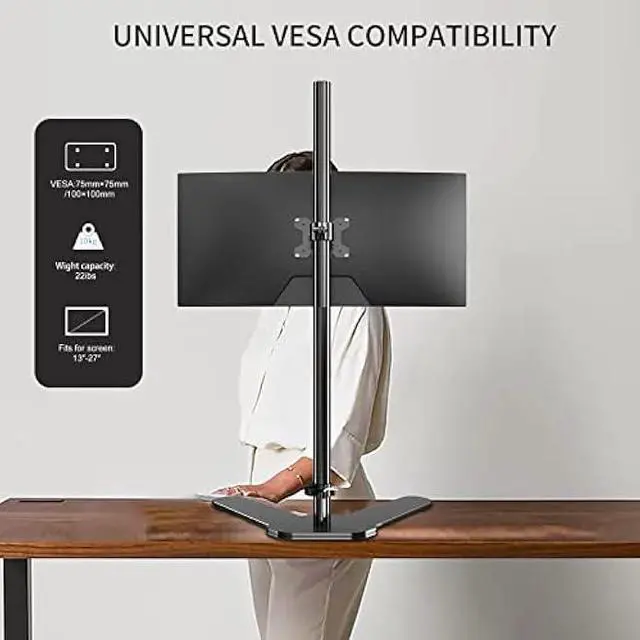 Alt view image 4 of 5 - Single Tall Monitor Mount, Extra Long Computer Stand with 47 inch Pole, Floor Computer Stand, Free-Standing Monitor Desk Mount Support 13 to 27 inch Screen,22lbs