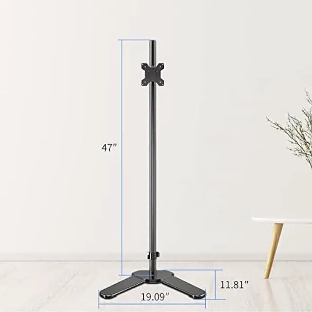 Alt view image 5 of 5 - Single Tall Monitor Mount, Extra Long Computer Stand with 47 inch Pole, Floor Computer Stand, Free-Standing Monitor Desk Mount Support 13 to 27 inch Screen,22lbs