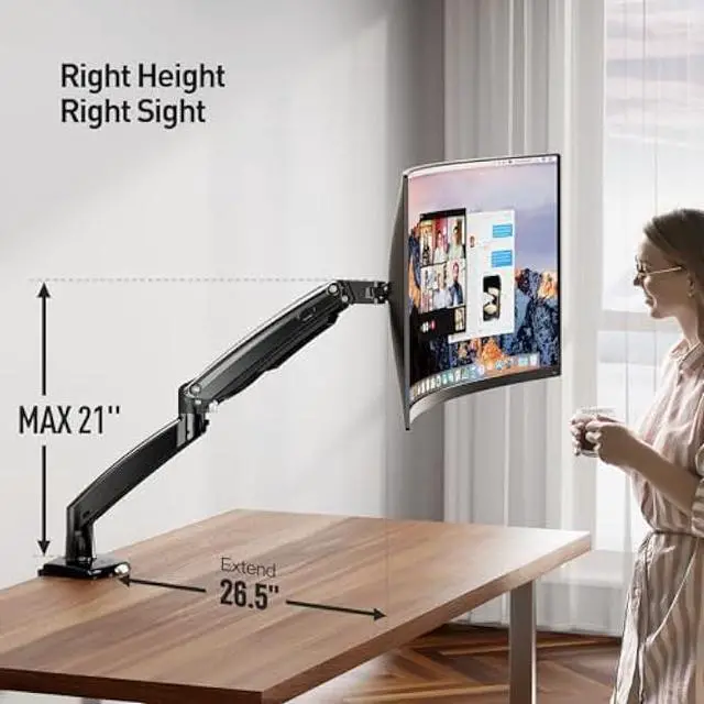 Alt view image 5 of 5 - ErGear 13 to 49 inches Single Monitor Mount for Ultrawide Screens, Holds 26.5lbs, Gas Springs Single Monitor Arm, Single Monitor Stand with Swivel, Tilt, Rotation for Home and Office, VESA 75/100mm