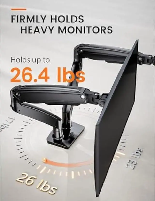 Alt view image 2 of 5 - ErGear Dual Monitor Desk Mount up to 40 inches Screens, Max 26.4lbs Capacity Each, Heavy Duty Ultrawide Monitor Arm with USB Ports, Height Adjustable Monitor Stand, VESA 75x75mm or 100x100mm, Black