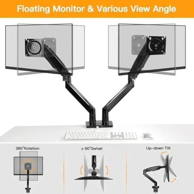 Alt view image 4 of 5 - ErGear Dual Monitor Desk Mount up to 40 inches Screens, Max 26.4lbs Capacity Each, Heavy Duty Ultrawide Monitor Arm with USB Ports, Height Adjustable Monitor Stand, VESA 75x75mm or 100x100mm, Black