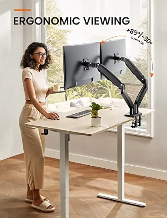 Alt view image 3 of 5 - ErGear Dual Monitor Desk Mount up to 40 inches Screens, Max 26.4lbs Capacity Each, Heavy Duty Ultrawide Monitor Arm with USB Ports, Height Adjustable Monitor Stand, VESA 75x75mm or 100x100mm, Black