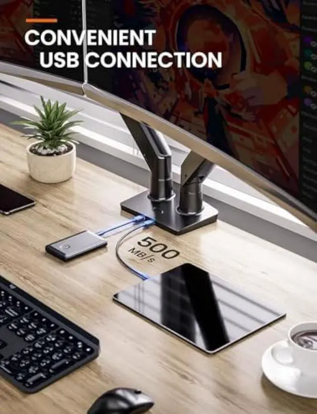 Alt view image 5 of 5 - ErGear Dual Monitor Desk Mount up to 40 inches Screens, Max 26.4lbs Capacity Each, Heavy Duty Ultrawide Monitor Arm with USB Ports, Height Adjustable Monitor Stand, VESA 75x75mm or 100x100mm, Black