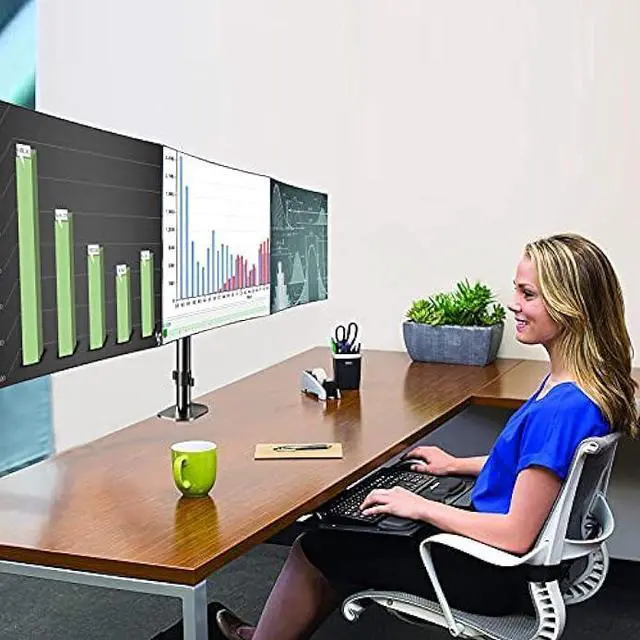 Alt view image 2 of 5 - Pholiten Triple Monitor Desk Mount,Triple Gas Spring Monitor Arm for 17-32 inch LCD Computer Screens,Holds up to 22lb,Swivel, Tilt, Rotation, Clamp & Grommet Kit