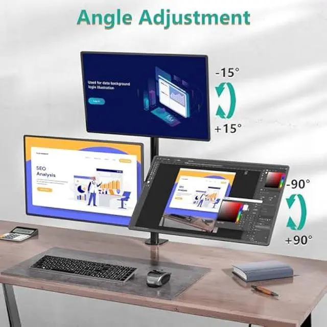 Alt view image 4 of 5 - WALI Triple Monitor Mount for 13-27 inch Computer Screens, 3 Monitor Desk Mount, Holds up to 22 lbs, Adjustable Triple Monitors Stand with Swivel Tilt Rotation, 75x75/100x100mm (M003), Black