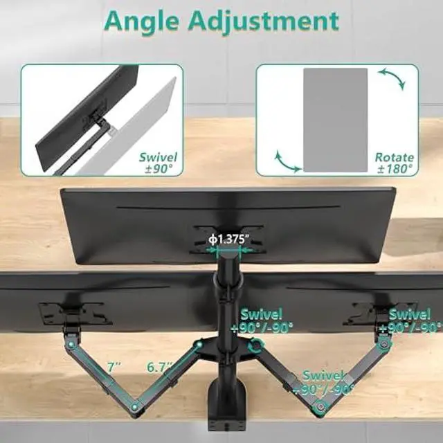 Alt view image 5 of 5 - WALI Triple Monitor Mount for 13-27 inch Computer Screens, 3 Monitor Desk Mount, Holds up to 22 lbs, Adjustable Triple Monitors Stand with Swivel Tilt Rotation, 75x75/100x100mm (M003), Black