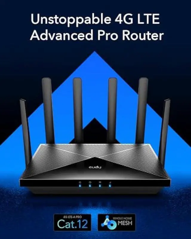 Alt view image 3 of 6 - Cudy 4G LTE Cat 12 WiFi Router, LTE Modem Router, Qualcomm Chipset, Dual SIM 4G Cellular Router, AC1200 Dual Band WiFi, 4 Gigabit Ports, OpenVPN, WireGuard, Band Lock, TTL, at Command