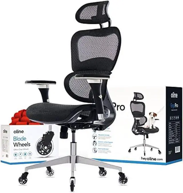 Main image of Oline ErgoPro Ergonomic Office Chair, Rolling Desk Chair with 4D Adjustable Armrest, 3D Lumbar Support, Blade Wheels, Mesh Computer Gaming Executive Swivel Chairs Chair (Black)