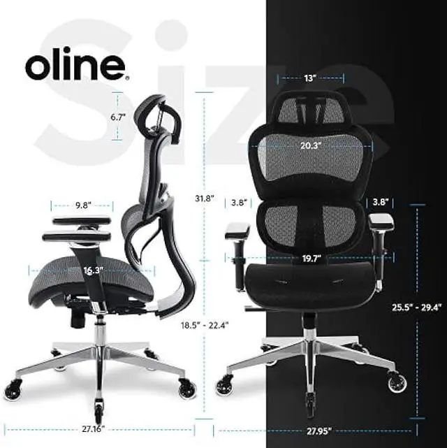 Alt view image 3 of 5 - Oline ErgoPro Ergonomic Office Chair, Rolling Desk Chair with 4D Adjustable Armrest, 3D Lumbar Support, Blade Wheels, Mesh Computer Gaming Executive Swivel Chairs Chair (Black)