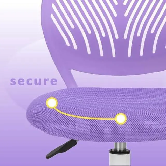 Alt view image 4 of 5 - FurnitureR Teens Girls Task Chair 360 Swivel, Low Mid PP Mesh Back Fabric Seat, Height Adjustable, Rolling Castor, W15.7inces x D15.2inces x H29.5-34.2inches (Purple)