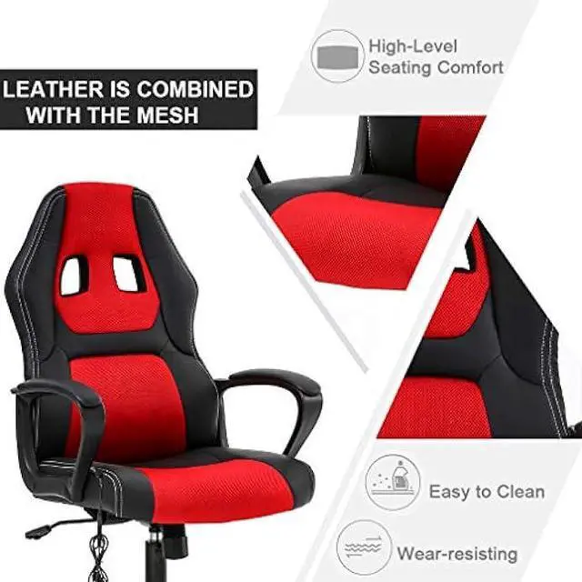 Alt view image 5 of 7 - Gaming Chair Ergonomic Office Chair Racing Desk Chair Massage PU Leather Adjustable Chair with Lumbar Support Headrest Armrest Task Rolling Swivel Computer Chair for Adults(Red)