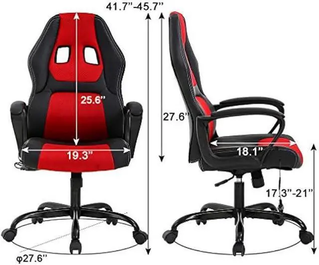 Alt view image 2 of 7 - Gaming Chair Ergonomic Office Chair Racing Desk Chair Massage PU Leather Adjustable Chair with Lumbar Support Headrest Armrest Task Rolling Swivel Computer Chair for Adults(Red)
