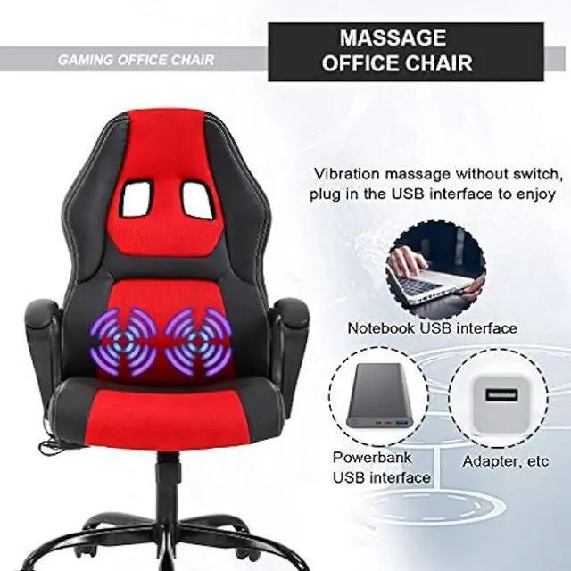Alt view image 4 of 7 - Gaming Chair Ergonomic Office Chair Racing Desk Chair Massage PU Leather Adjustable Chair with Lumbar Support Headrest Armrest Task Rolling Swivel Computer Chair for Adults(Red)