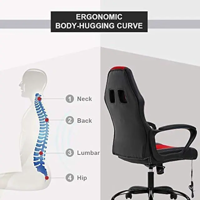 Alt view image 6 of 7 - Gaming Chair Ergonomic Office Chair Racing Desk Chair Massage PU Leather Adjustable Chair with Lumbar Support Headrest Armrest Task Rolling Swivel Computer Chair for Adults(Red)
