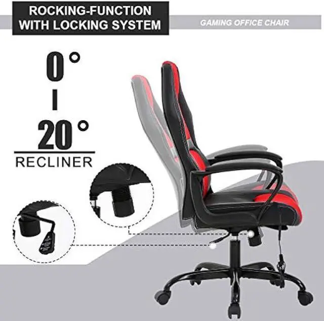 Alt view image 3 of 7 - Gaming Chair Ergonomic Office Chair Racing Desk Chair Massage PU Leather Adjustable Chair with Lumbar Support Headrest Armrest Task Rolling Swivel Computer Chair for Adults(Red)