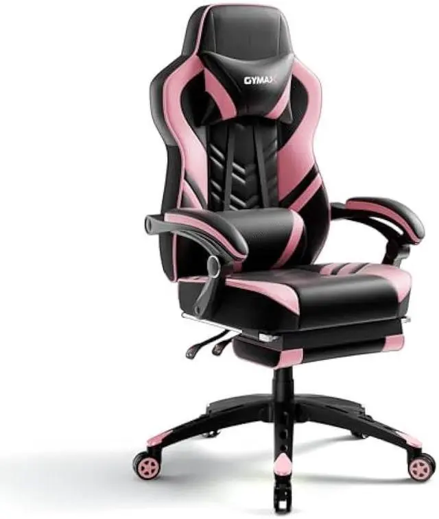 Main image of POWERSTONE Gaming Chair Video Game Chair with Footrest and Lumbar Support Racing Style PU Leather Computer Chair Ergonomic Adjustable Swivel Task Chair Pink