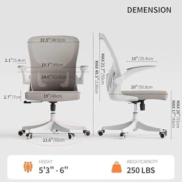 Alt view image 2 of 5 - Monhey Office Chair Ergonomic Desk Chair with Lumbar Support&Headrest&Flip-up Arms Height Adjustable Rocking Swivel High Back Computer Chair Warm Taupe Mesh Study Chair (01Khaki)