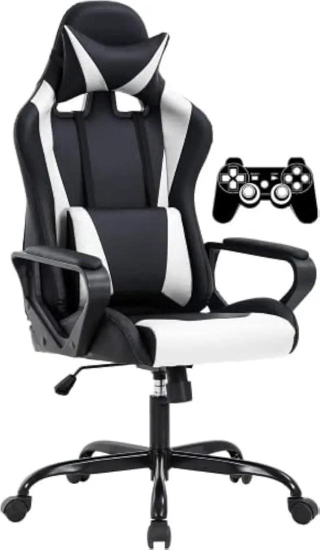 Main image of Gaming Chair Office Chair High-Back Ergonomic Video Game Chairs for Kids Teen Adult Height Adjustable Reclining Computer Chair with Lumbar Support Armrest Headrest Game Chair - White