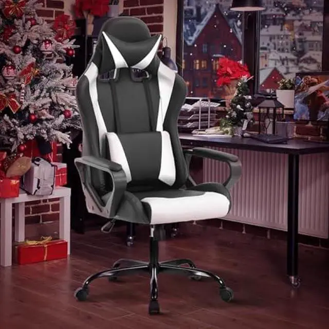 Alt view image 2 of 5 - Gaming Chair Office Chair High-Back Ergonomic Video Game Chairs for Kids Teen Adult Height Adjustable Reclining Computer Chair with Lumbar Support Armrest Headrest Game Chair - White