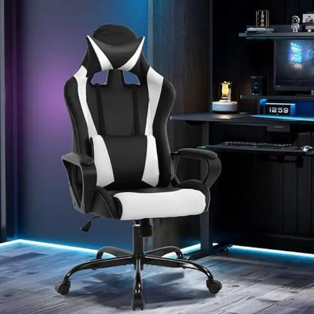 Alt view image 5 of 5 - Gaming Chair Office Chair High-Back Ergonomic Video Game Chairs for Kids Teen Adult Height Adjustable Reclining Computer Chair with Lumbar Support Armrest Headrest Game Chair - White
