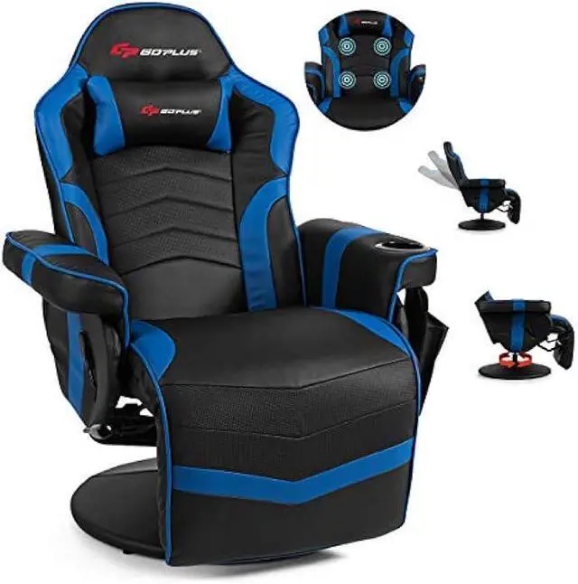 Main image of POWERSTONE Gaming Recliner Massage Gaming Chair with Footrest Ergonomic PU Leather Single Sofa with Cup Holder Headrest and Side Pouch, Adjustable Living Room Chair Seating, Navy Blue