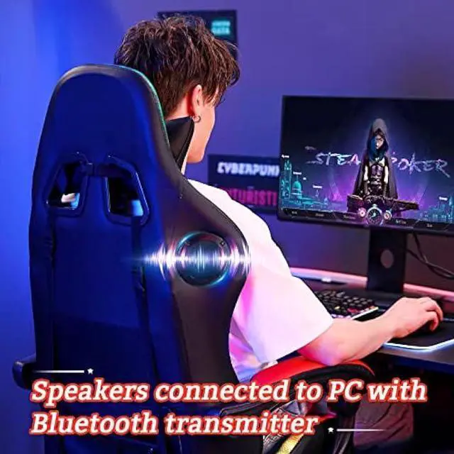 Alt view image 5 of 5 - RGB Gaming Chair with Bluetooth Speakers and LED Lights Ergonomic Massage Computer Game Chair with Footrest High Back Music Video Game Chair with Lumbar Support Red and Black