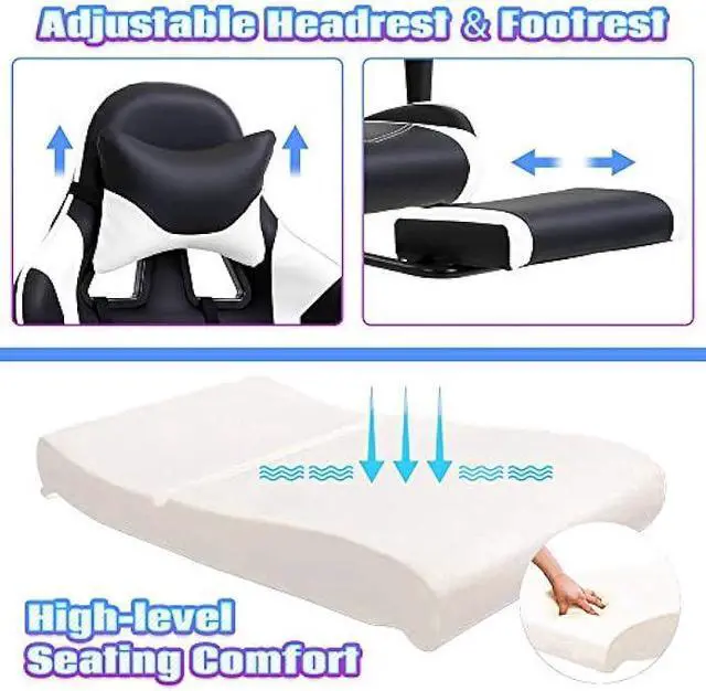 Alt view image 5 of 6 - PC Gaming Chair Ergonomic Racing Office Chair Video Game Chair, Massage Function Lumbar Support with Arms Footrest & Headrest Nice Chic Desk Chair, Adjustable Home Office Chair - White