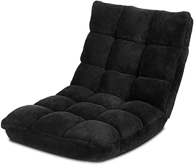 Main image of Giantex Floor Chairs for Adults - Floor Gaming Chair with Back Support, Coral Velvet, 14 Adjustable Position, Thick Sponge Padding, Floor Seating Lounge for Reading, Watching TV, Meditation (Black)