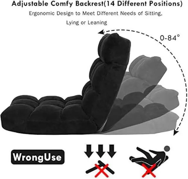 Alt view image 4 of 5 - Giantex Floor Chairs for Adults - Floor Gaming Chair with Back Support, Coral Velvet, 14 Adjustable Position, Thick Sponge Padding, Floor Seating Lounge for Reading, Watching TV, Meditation (Black)