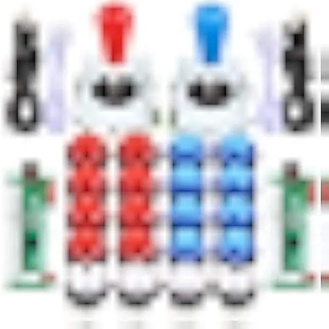 Main image of EG STARTS 2 Player Arcade Games DIY Kit Parts 2 Ellipse Oval Joystick Handles + 20 LED lit Arcade Buttons (Red & Blue Kit)