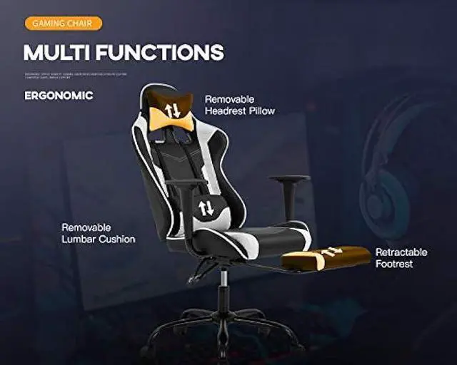 Alt view image 6 of 7 - BestOffice Ergonomic PC Racing Gaming Chair Cheap Office Desk Chair PU Leather Computer Chair Lumbar Support with Footrest Modern Task Rolling Swivel Chair for Women, Men(White)