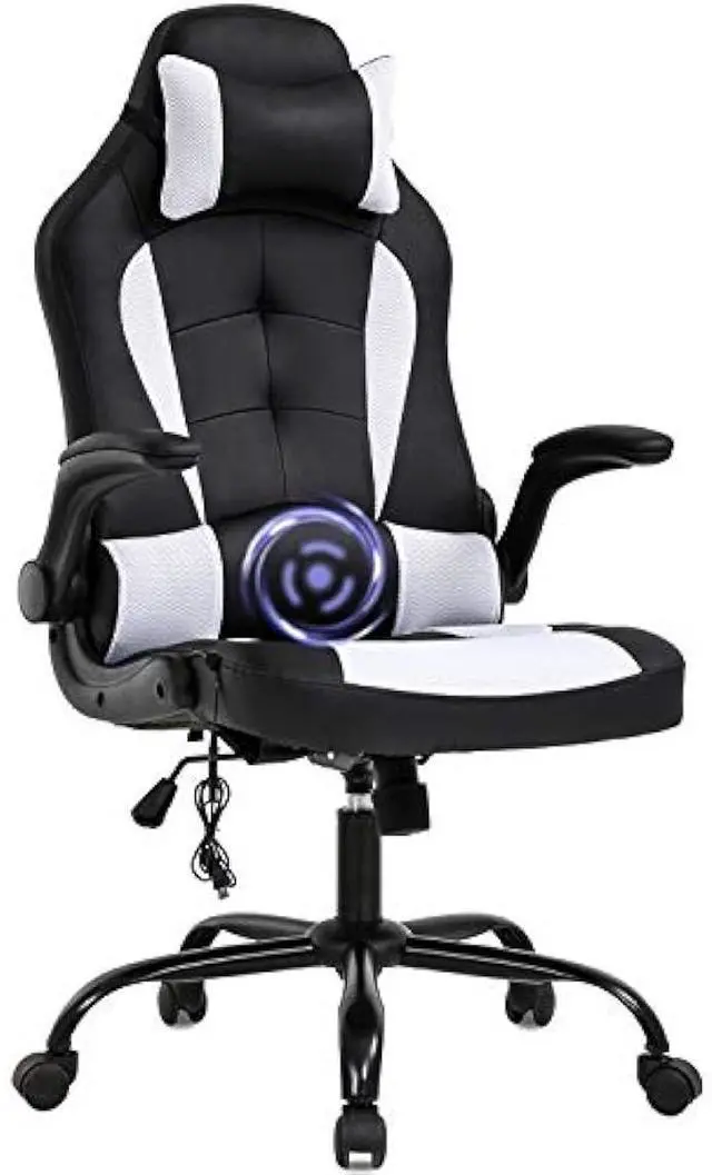 Main image of Massage Gaming Chair Office Chair Ergonomic PU Leather Desk Chair with Lumbar Support, Headrest, Flip-Up Armrests, and Swivel Rolling Base, Ideal for Women Adults, White