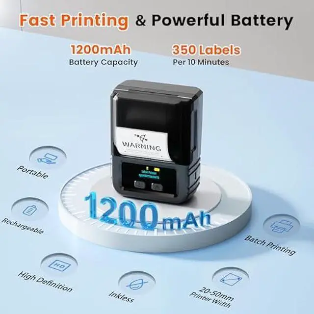 Alt view image 2 of 5 - Phomemo M120 Label Maker, 2 Inch Barcode Printer, Portable Thermal Label Maker for Small Bussiness, Barcode, QR Code, Name, Address, Logo, Clothing, Office, Home, Sticker Printer for Phone/PC/Tablet