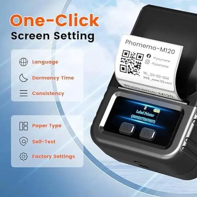 Alt view image 4 of 5 - Phomemo M120 Label Maker, 2 Inch Barcode Printer, Portable Thermal Label Maker for Small Bussiness, Barcode, QR Code, Name, Address, Logo, Clothing, Office, Home, Sticker Printer for Phone/PC/Tablet