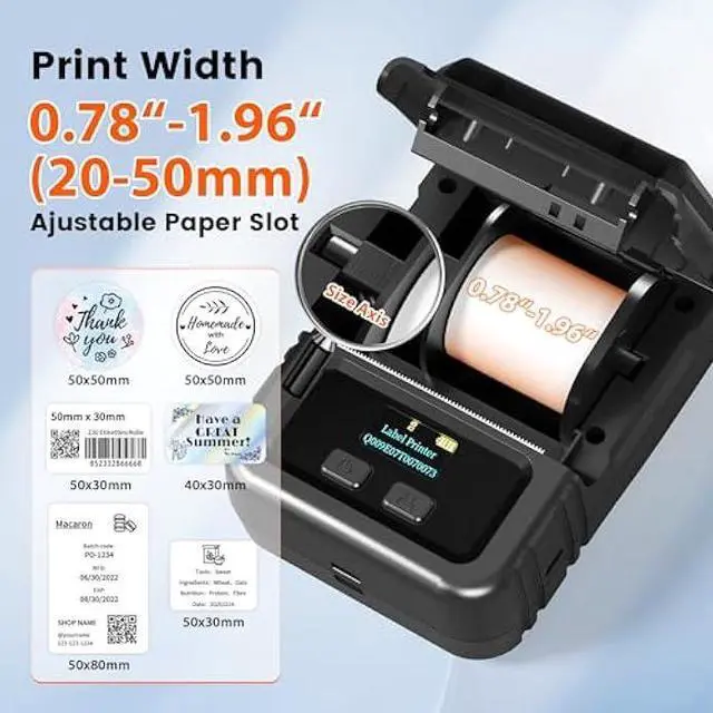 Alt view image 3 of 5 - Phomemo M120 Label Maker, 2 Inch Barcode Printer, Portable Thermal Label Maker for Small Bussiness, Barcode, QR Code, Name, Address, Logo, Clothing, Office, Home, Sticker Printer for Phone/PC/Tablet