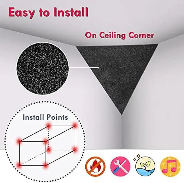 Alt view image 3 of 7 - 4 Pack Bass Traps for Ceiling Corner 16.5 Triangle 12 Depth Triangular Pyramid Acoustic Foam Bass Trap Sound Proofing for Home Studio Booth Low to High Frequency Sound Absorption Foam