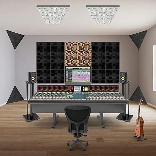 Alt view image 5 of 7 - 4 Pack Bass Traps for Ceiling Corner 16.5 Triangle 12 Depth Triangular Pyramid Acoustic Foam Bass Trap Sound Proofing for Home Studio Booth Low to High Frequency Sound Absorption Foam