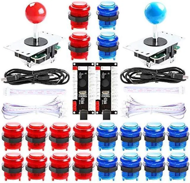 Main image of Qenker 2-Player LED Arcade DIY Kit for USB MAME PC Game DIY & Raspberry Pi Retro Controller DIY Including 2X Arcade Joystick, 20x LED Arcade Buttons, 2X Zero Delay USB Encoder (Blue & Red)