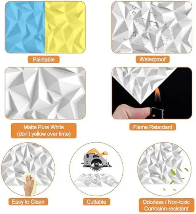 Alt view image 4 of 6 - TroyStudio Acoustic Sound Diffuser Panels, 19.7 X 19.7 X 1 inches 12 Pcs White PVC Plastic 3D Wall Panel, Recording Studio Acoustical Treatment Diffusion panel, Art Decorative Ceiling Tiles