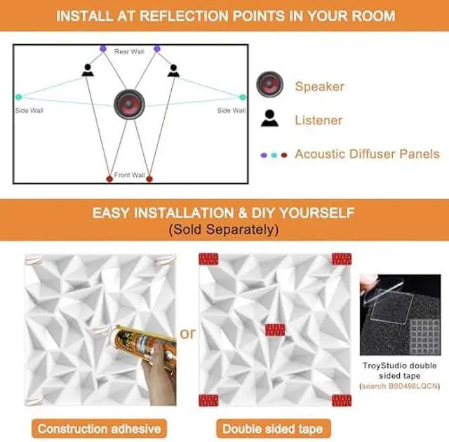 Alt view image 6 of 6 - TroyStudio Acoustic Sound Diffuser Panels, 19.7 X 19.7 X 1 inches 12 Pcs White PVC Plastic 3D Wall Panel, Recording Studio Acoustical Treatment Diffusion panel, Art Decorative Ceiling Tiles